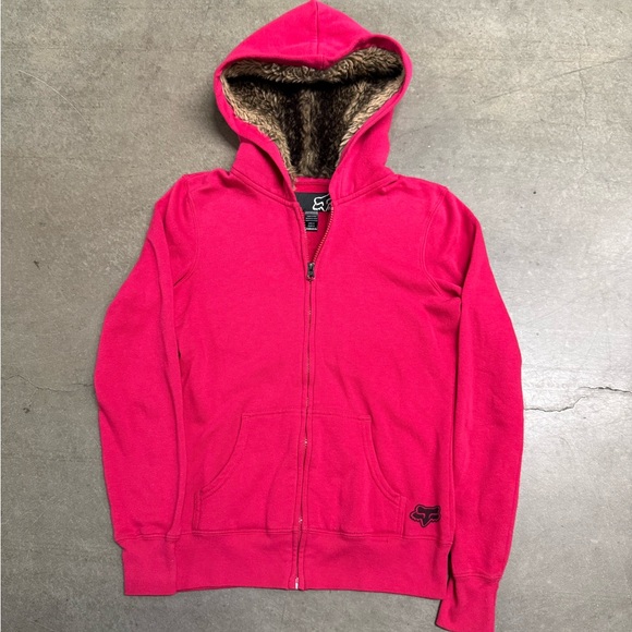 2000’s Fox Racing Women’s Fur Lined Hood Full Zip Sweatshirt Size Small Hot Pink - Picture 1 of 9